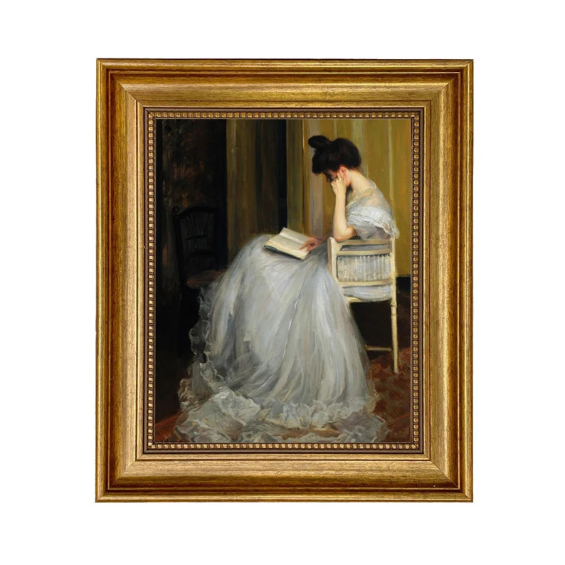 Woman Reading Framed Canvas Print, Antique Oil Painting Portrait - Etsy | Etsy (US)