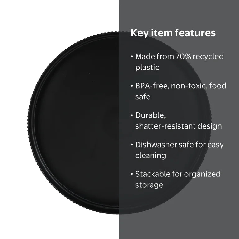 Mainstays Eco-Friendly Recycled Plastic Dinner Plate, Black, 10" | Walmart (US)