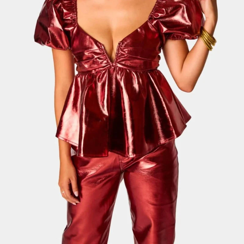 BUDDYLOVE Houston Puff Sleeve Top In Bronze - Red - S | Verishop