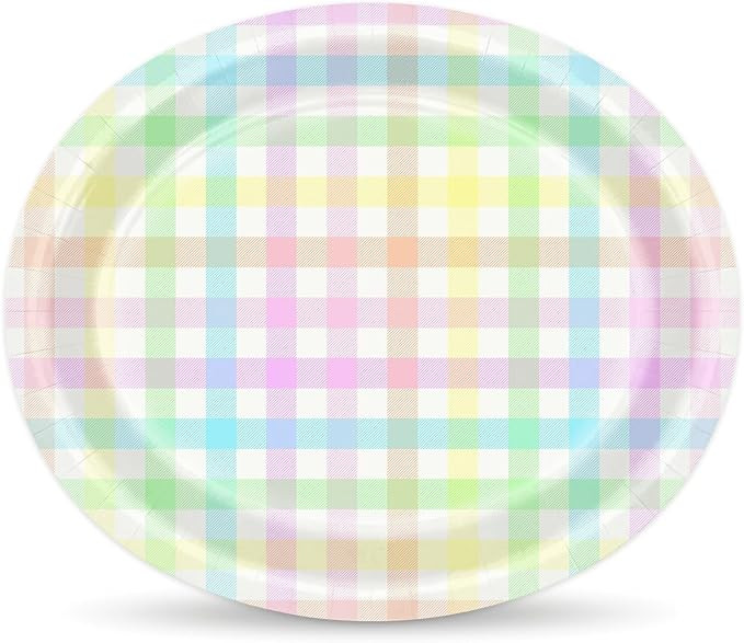 50Pcs Easter Oval Paper Plates Blue Pink Yellow Buffalo Plaid Dinner Plates Disposable Large Farm... | Amazon (US)