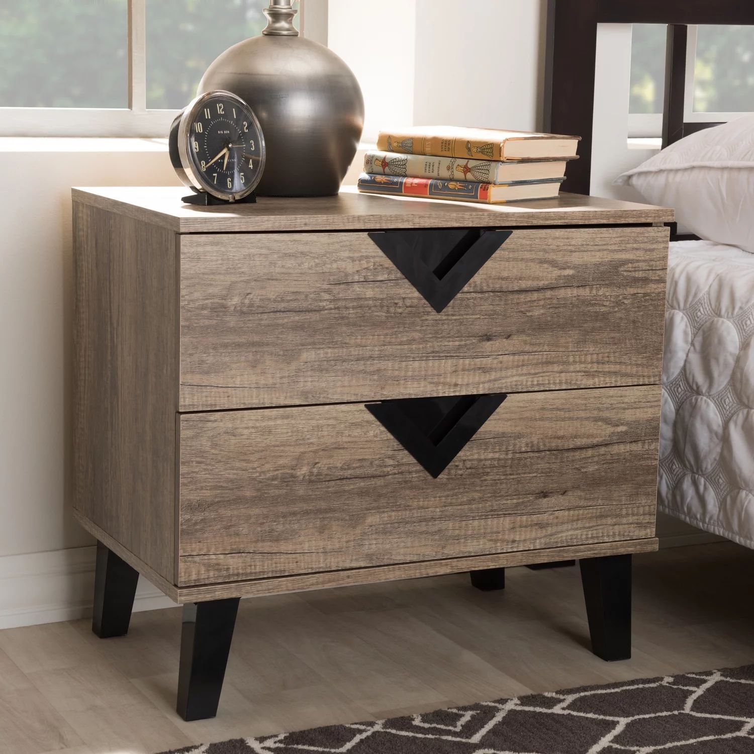 Baxton Studio Swanson 2-Drawer Nightstand-Color:Light Brown,Material:Particle Board with PU Paper... | Walmart (US)