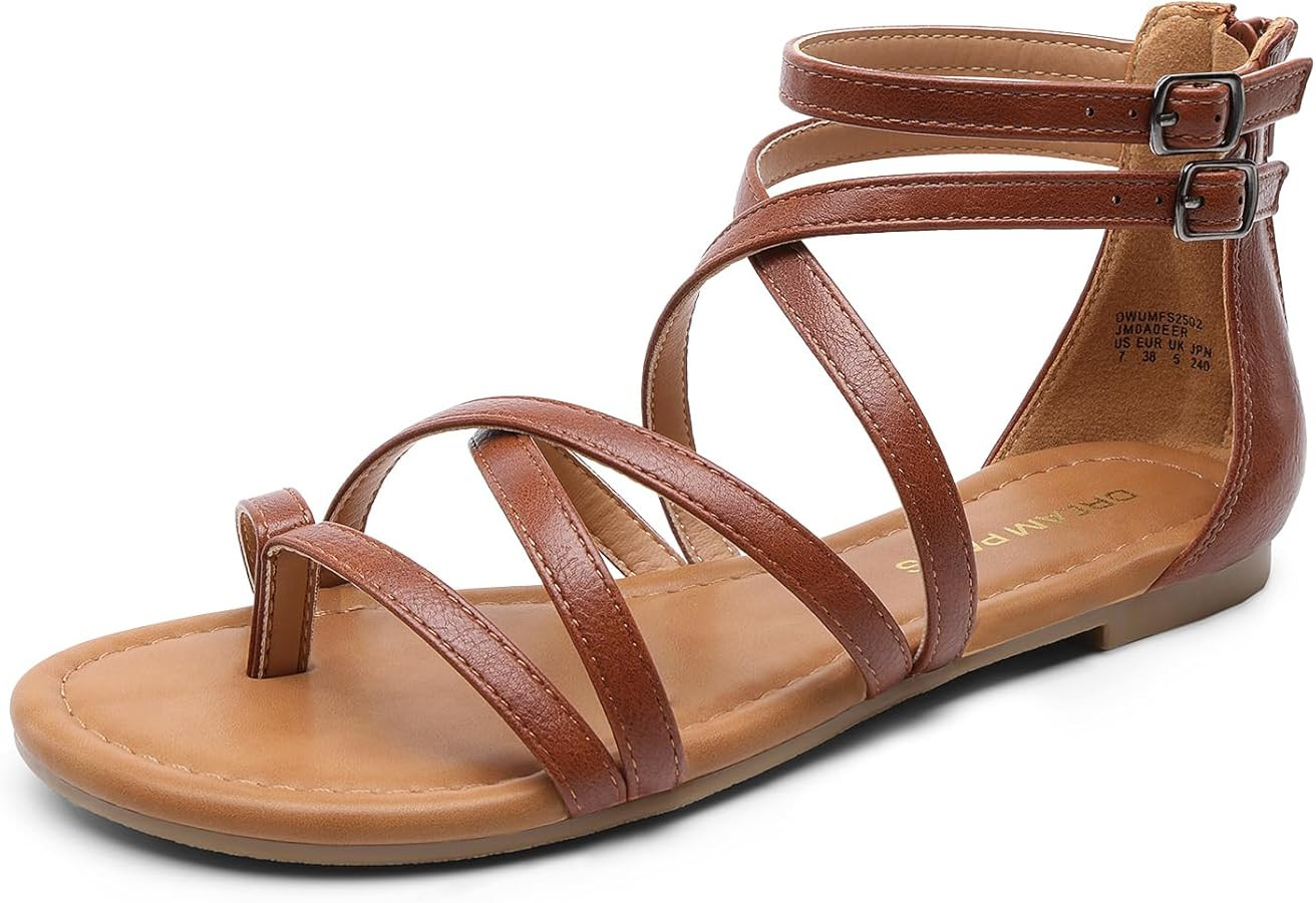 DREAM PAIRS Women's Dressy Gladiator Summer Cross Strappy Sandals Comfort Flat Casual Beach Fishe... | Amazon (US)