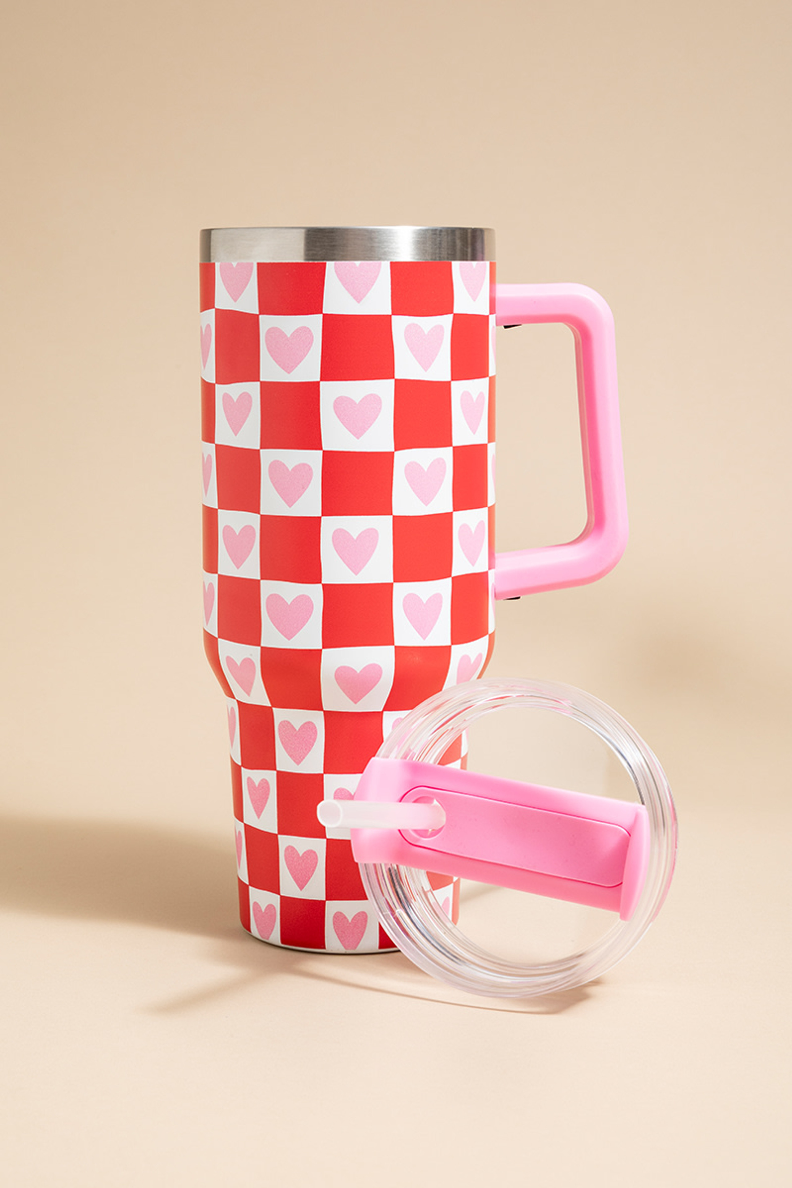 Christine Heart Checkered 40oz Tumbler | Francesca's