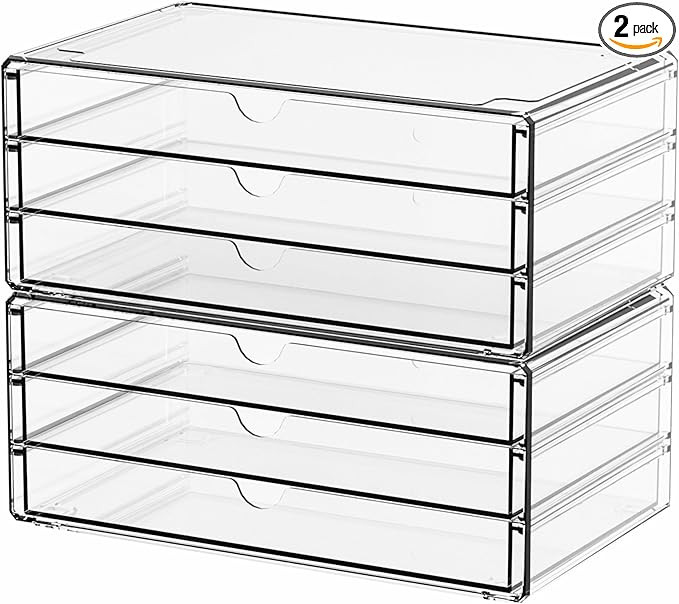 Yieach 2 Pack Acrylic Storage Drawers With 6 Drawers,Stackable Desk Organizer and Makeup Organize... | Amazon (US)