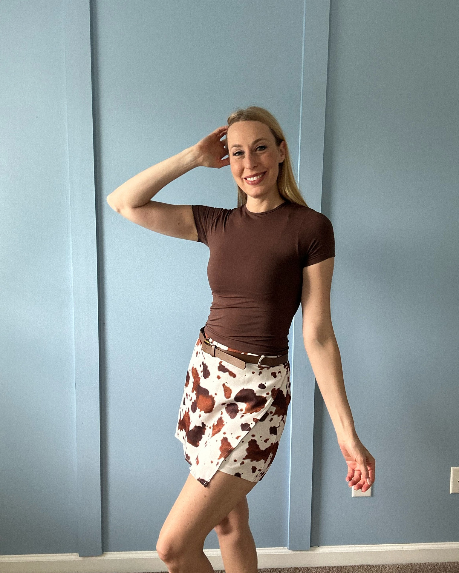 This cow print skort is so fun and for me in my cowgirl 🤠 era 
Fits tts, wearing small