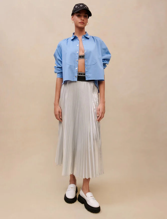 Silver pleated skirt | Maje US