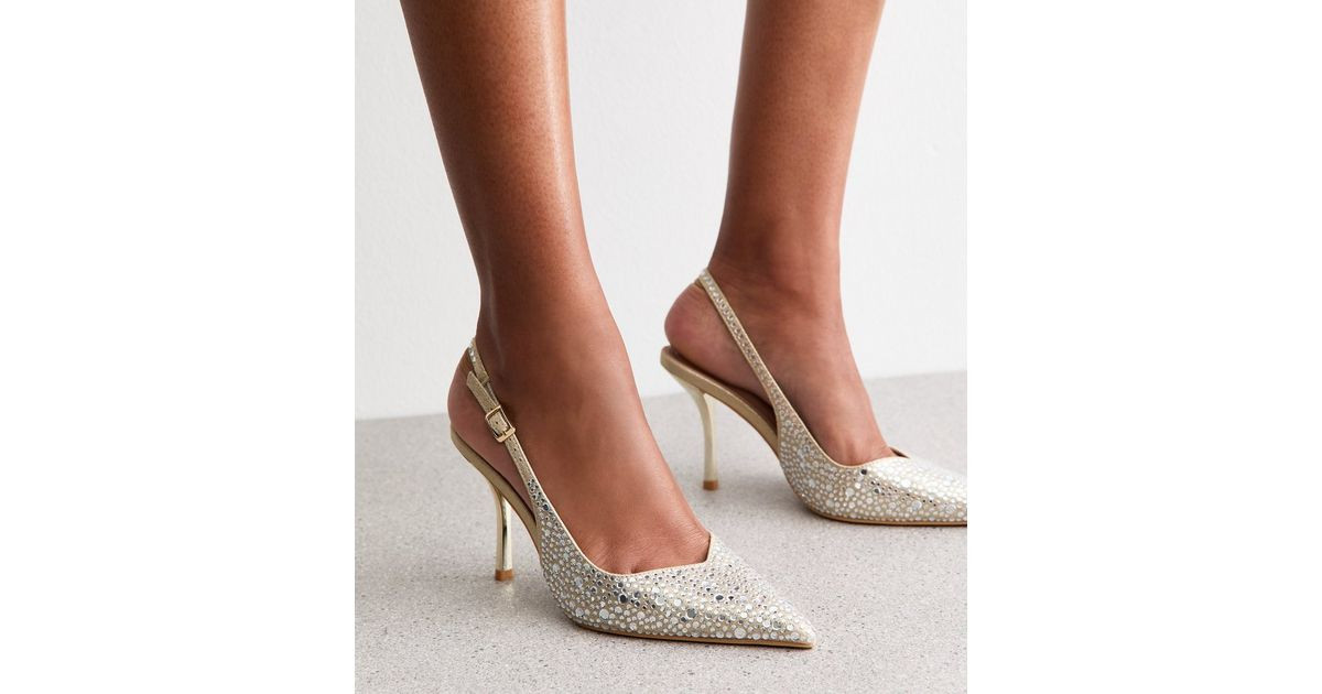 Gold Embellished Faux Leather Slingback Court Shoes | New Look | New Look (UK)