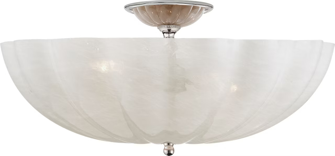 Rosehill Large Semi-Flush Mount in Polished Nickel with White Strie GlassVisual Comfort | Visual Comfort