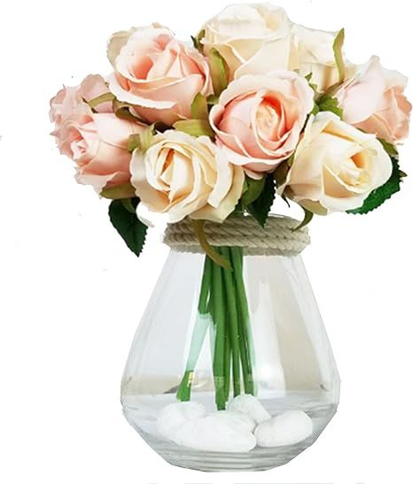 Mistari 12 Heads Plastic Artificial Flowers Roses Fake Silk Flowers Home Decorative Party Wedding... | Amazon (US)