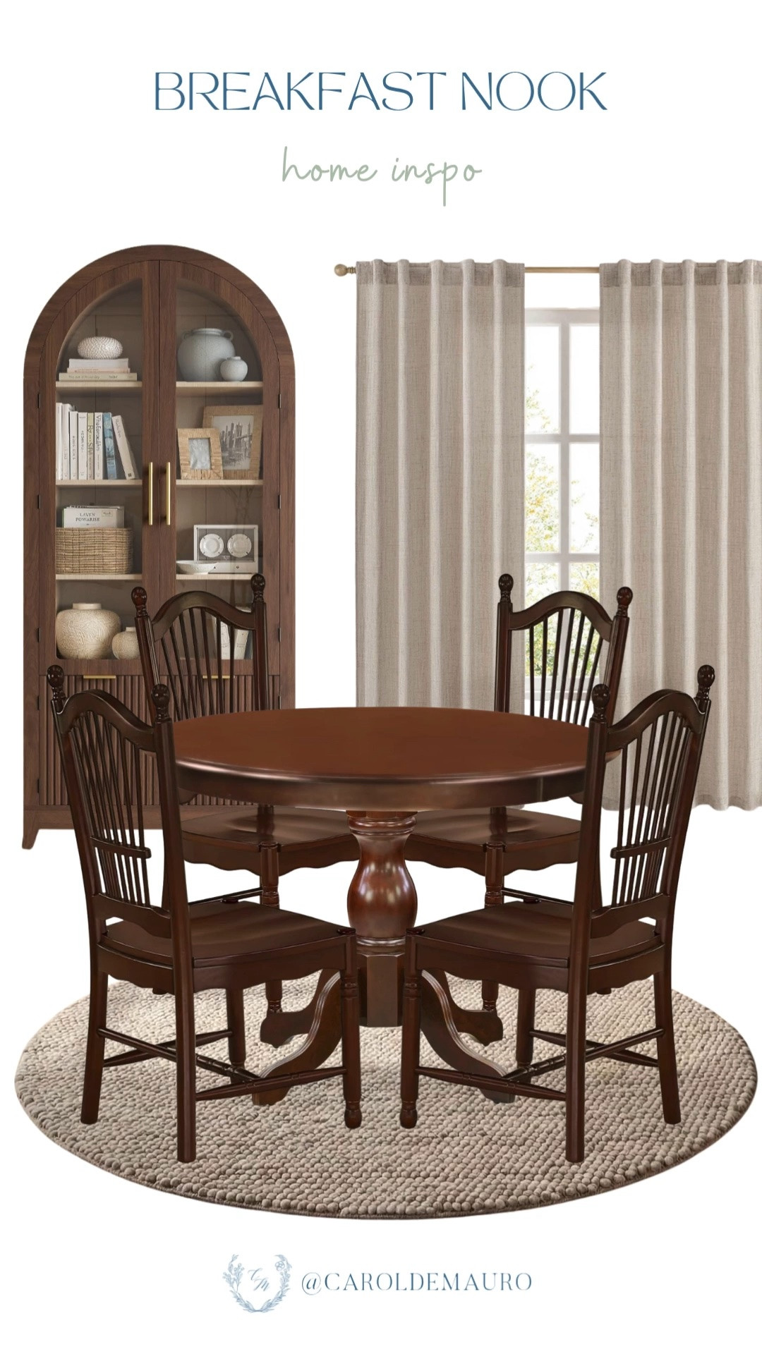 breakfast nook, dining area, home inspo, dining set, arch cabinet, round rug, interior design, home decor

#LTKHome