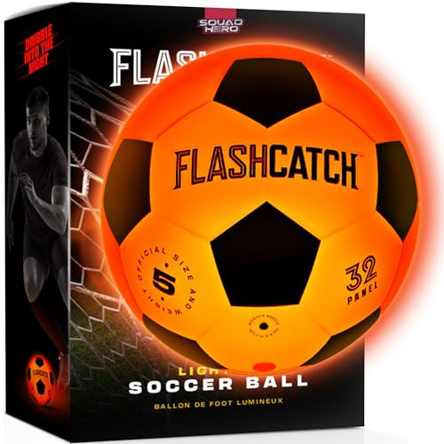FlashCatch Light Up Soccer Ball - Glow in The Dark - NO 5 - Sports Gear Gifts for Boys & Girls 8-15+ Year Old - Kids, Teens Gift Birthday Ideas - Cool Boy Toys Ages 8 to 15 Glowing Night Activity | Amazon (US)