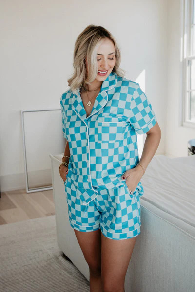 Teal Checker Pajamas Set | Katydid.com