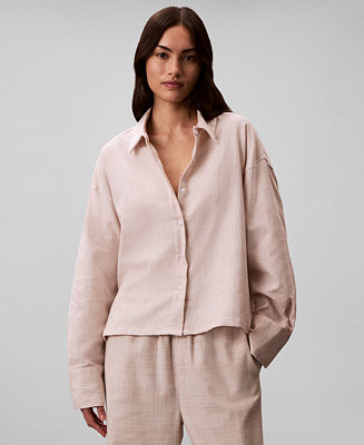 Women's Plaid Collar Neck Long Sleeve Sleep Shirt-QS7533 | Macy's