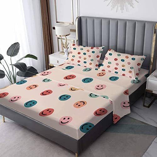 Smiley Face Sheets Full - Colorful Cute Bed Sheets Set for Kids Bedroom Decor - Kawaii Bedding Sh... | Amazon (US)