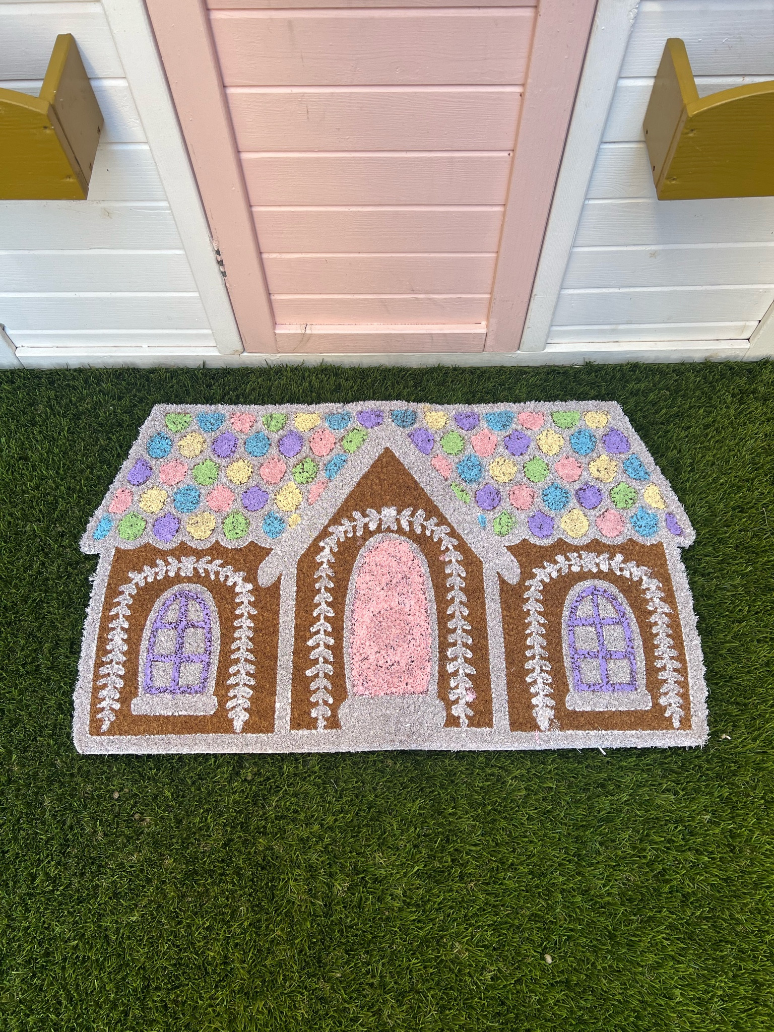DIY gingerbread house door mat, painted this cheap doormat from kirklands to match my Candyland themed porch decor, outdoor Christmas decor SaleSale#LTKhome Sale

#LTKHoliday