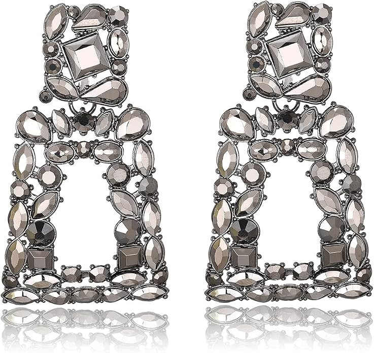 KELMALL Chunky Geometric Rhinestone Dangle Earrings for Women – Bold Rectangle Statement Drop E... | Amazon (US)