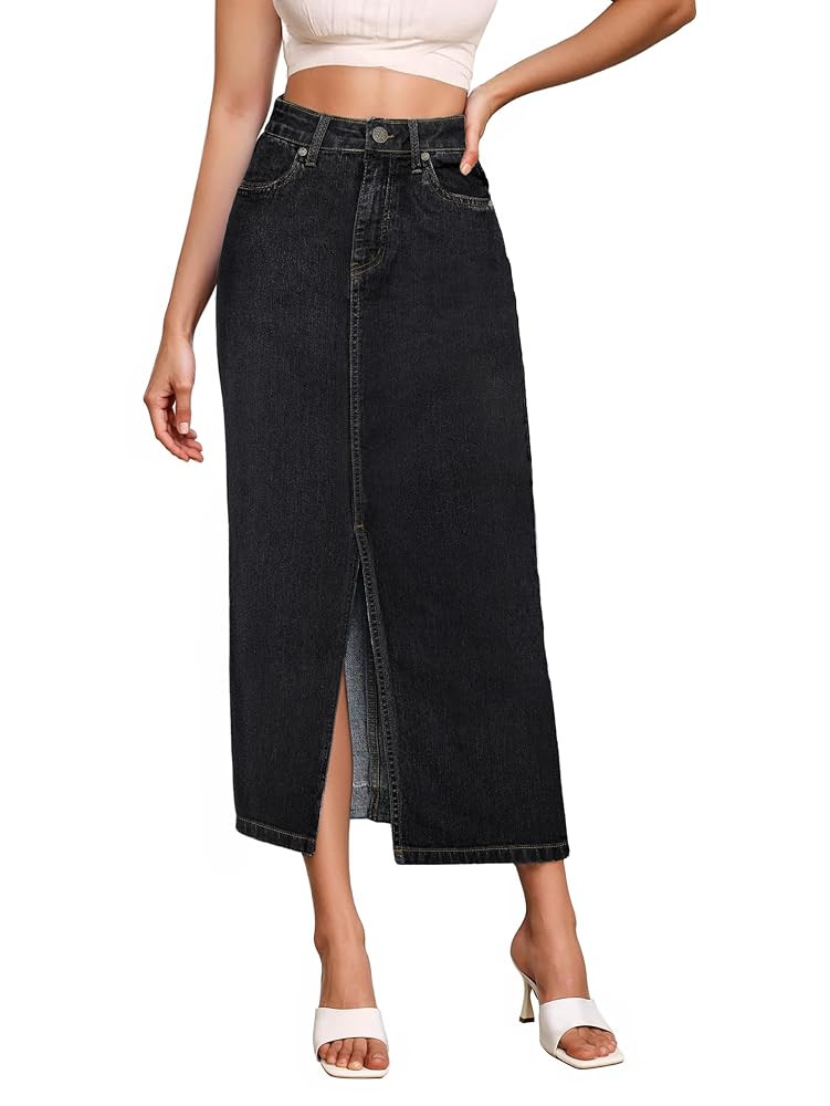 Hybrid & Company Women's Long Denim Skirt – Stretch Jean Skirt for Office and Casual Wear | Amazon (US)