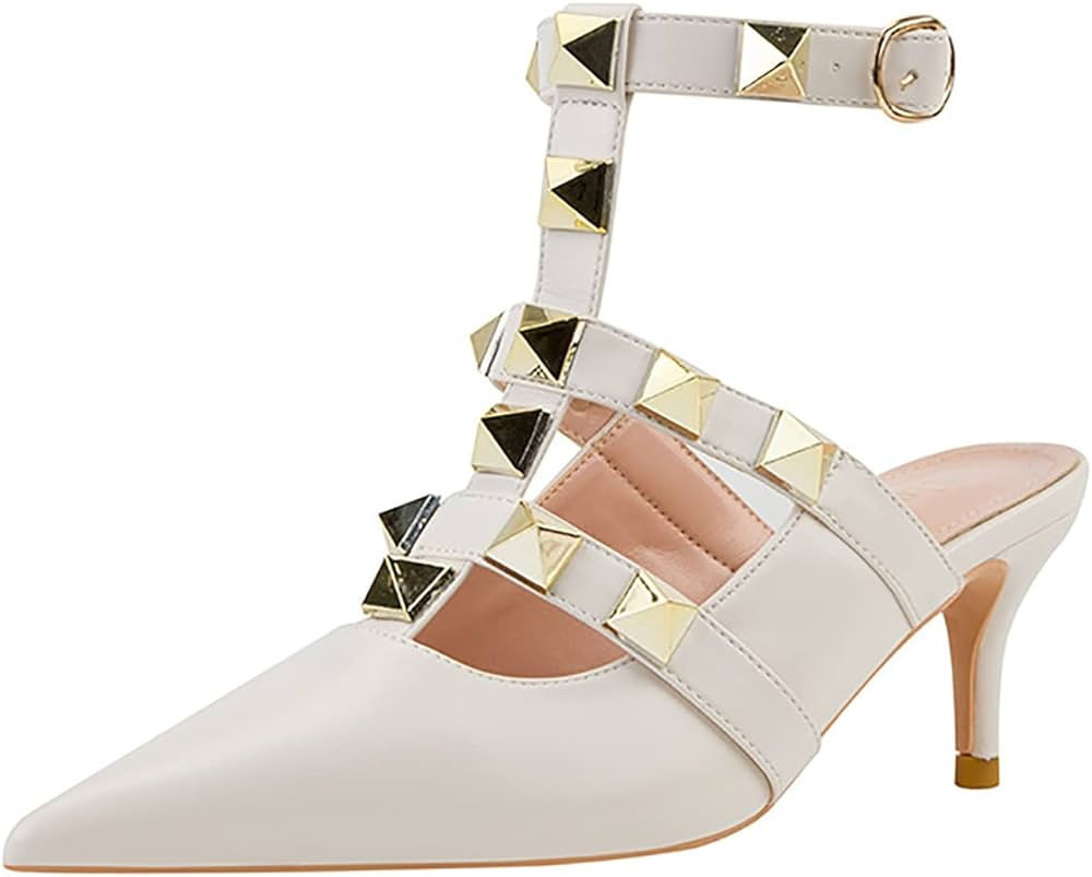 FFH Women's Sling Back Heels Women Ankle Strap Pointed Toe Rivet Hollow Wedding Shoes Court Shoes... | Amazon (US)