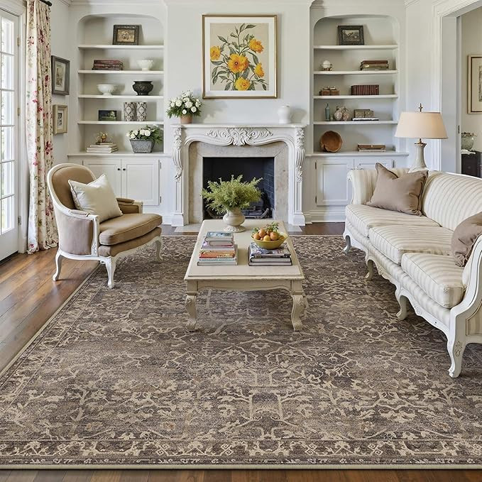 HUGEAR Area Rug 8x10 Retro Brown Machine Washable Living Room Rugs Distressed Vintage Floral Vacu... | Amazon (US)