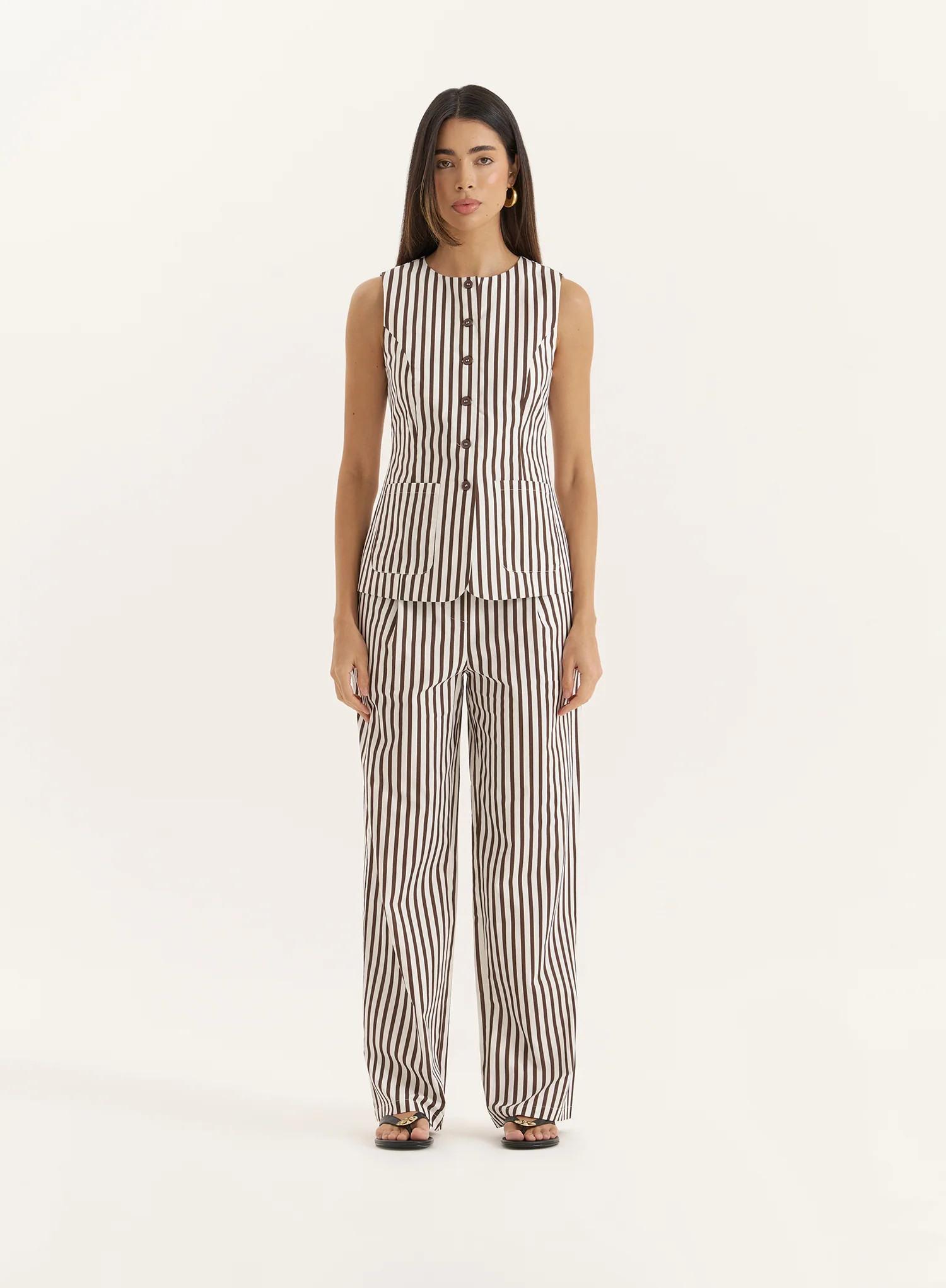 Brown Stripe Straight Leg Trouser- Lisa | 4th & Reckless