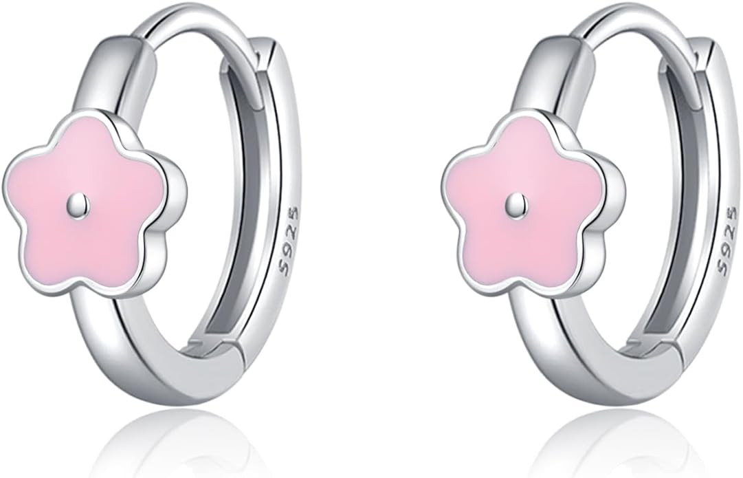 SLUYNZ Solid 925 Sterling Silver Pink Flower Earrings Hoop for Women Teens Cute Flower Hoop Earri... | Amazon (US)