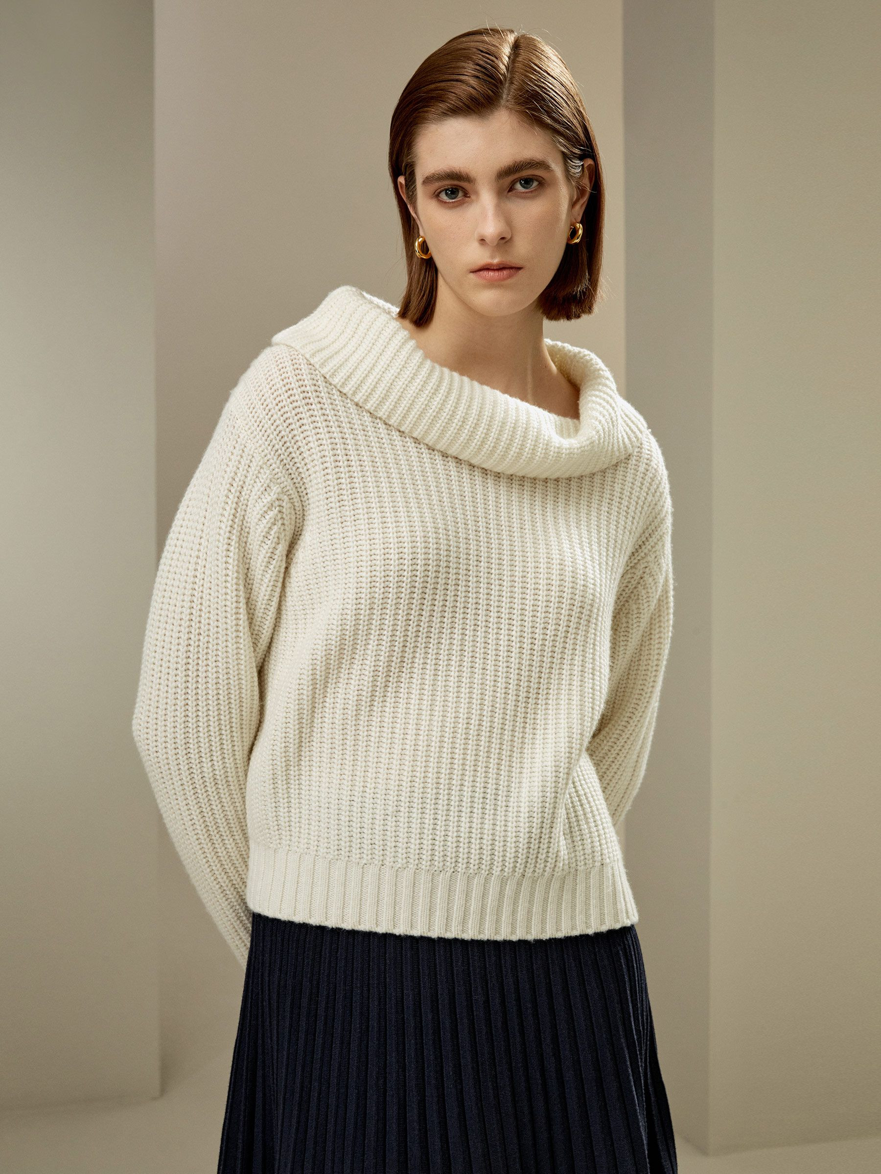 Wide Cowl Neck Sweater | LilySilk