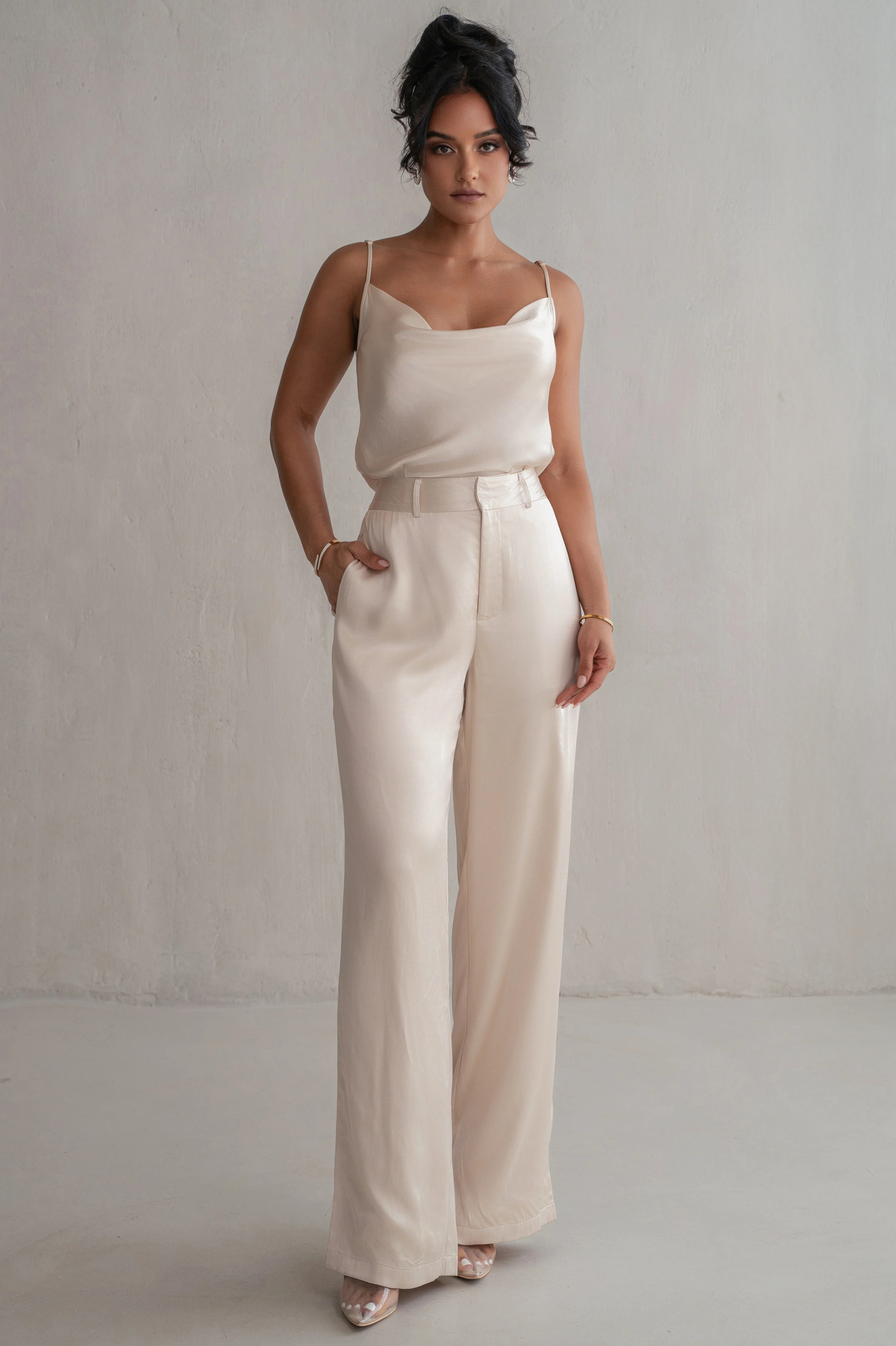 Champagne Ever After Satin Trousers S | JLUXLABEL