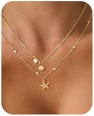 Shell Necklace for Women,14k Gold Plated Layered Starfish Conch SeaShell Pearl Pendant Charm Neck... | Amazon (US)