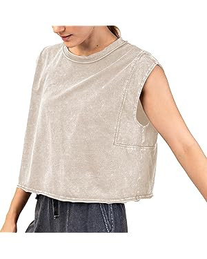 Women's 100% Cotton Tank Tops Soft Acid Wash Sleeveless Athletic Tank Oversized Basic T Shirts Yo... | Amazon (US)