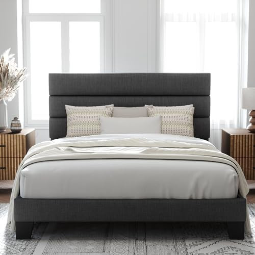 Allewie Queen Size Platform Bed Frame with Fabric Upholstered Headboard and Wooden Slats Support,... | Amazon (US)