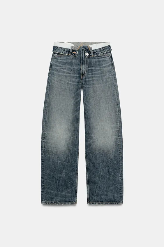 TRF FOLD-OVER WAIST MID-WAIST JEANS | Zara UK