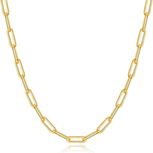 OCHCOH 14K Gold Over 2.5/3/4/5mm 925 Sterling Silver Clasp Paperclip Chain Necklace for Women Gol... | Amazon (US)