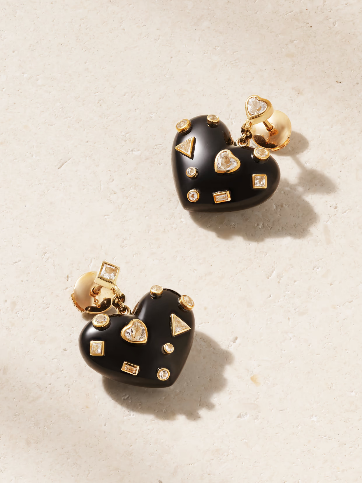 Yvonne Léon - Coeur Confettis 9-karat Gold, Onyx And Topaz Earrings - One size | NET-A-PORTER (US)