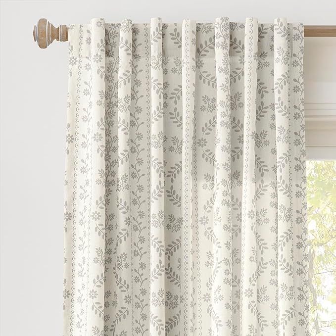 Lush Decor Doreen Delicate Floral Window Curtain Panel Pair, 52" W x 84" L, Gray | Amazon (US)