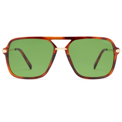 SOJOS Sunglasses for Women & Men, Square, Retro, Polarized Lens, Trendy Aviator, 90s Shades (SJ2229,Transparent Tortoise Frame/Green Lens) | Amazon (US)
