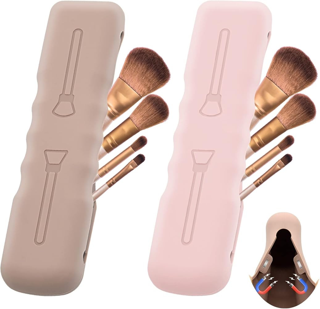 2Pack Makeup Brush Holder Travel,Silicone Makeup Brush Case Bag Cute Soft Portable Cosmetic Brush... | Amazon (US)