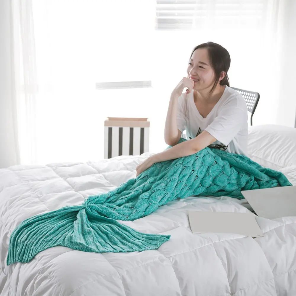 Super Soft Yarn Knitted Fish Scale Sleeping Bag Mermaid Blanket | Dresslily US