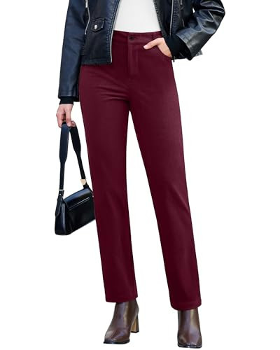 GRAPENT High Waisted Corduroy Pants Womens Bottoms Dressy Casual Women's Straight Leg Dress Pants Wine Red Medium Fits US Size 8 to 10 | Amazon (US)