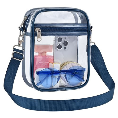 Clear Bag for Stadium Events, Small clear Purse for Women Mini Clear Stadium Bag Sport Fan handbags with Adjustable Strap for Sport Concert Work Travel (Navy Blue-M) | Amazon (US)