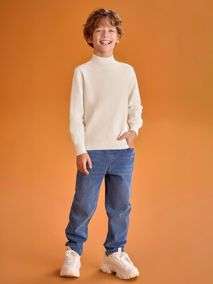Haloumoning Boys Turtleneck Sweater Kids Fashion Long Sleeve Knit Pullover Sweaters 5-14 Years | Amazon (US)
