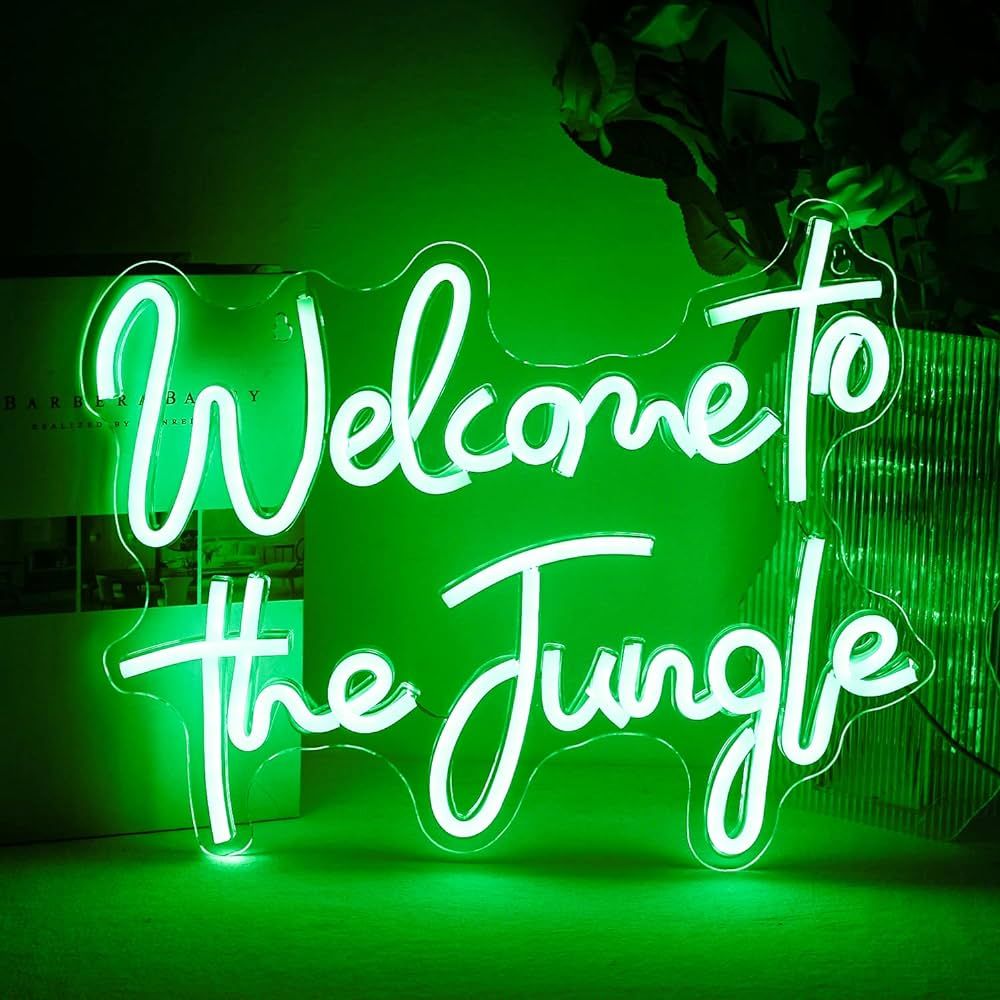 ineonlife Welcome to the Jungle Neon Sign Green Letter LED Neon Lights for Bedroom Wall Decor Wor... | Amazon (US)