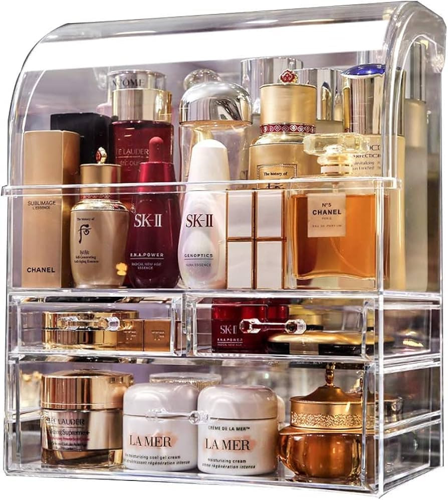 Makeup Organiser Storage, X-Large Acrylic Perfume Skincare Organisers Display Case with Drawers, ... | Amazon (UK)
