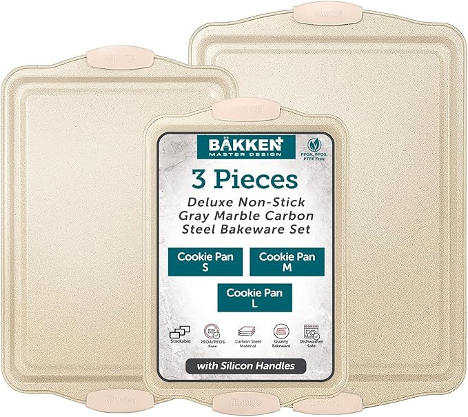 BAKKEN Cookie Sheets for Baking Nonstick Set - 3-Piece Stackable Carbon Steel Baking Sheet Pans S... | Amazon (US)