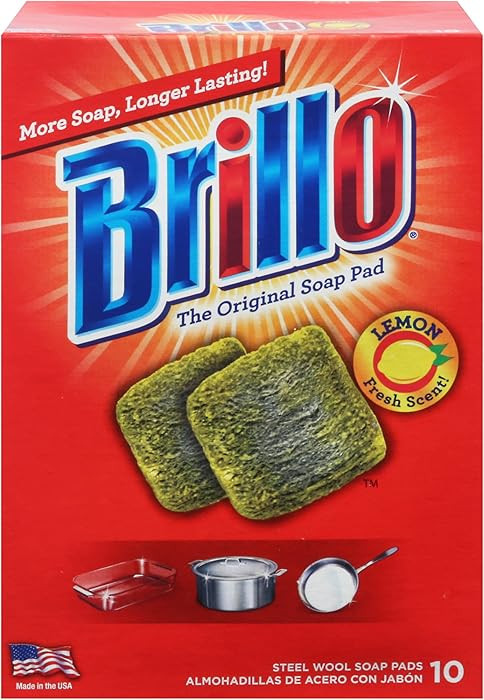 Brillo Steel Wool Soap Pads, Long Lasting, Lemon Scent Cleaning (Lemon, 10 Count (Pack of 1)) | Amazon (US)