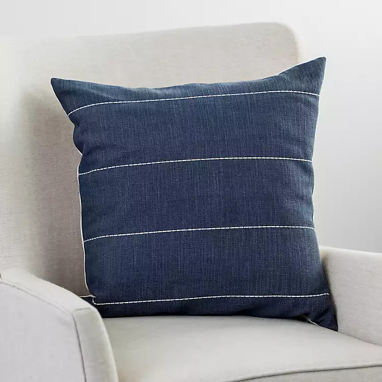Navy Blue Stitched Lines Cotton Throw Pillow | Kirkland's Home