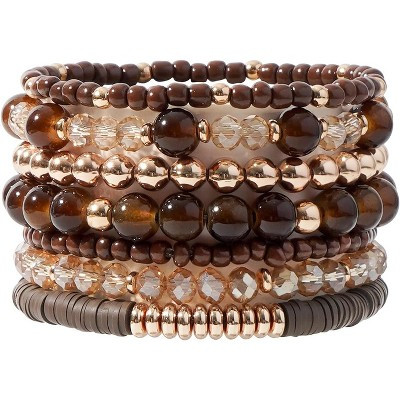 Bohemian Stackable Gold Plated Beaded Stretch Bracelets Elastic Layering Bracelets Set W-4 Brown ... | Target