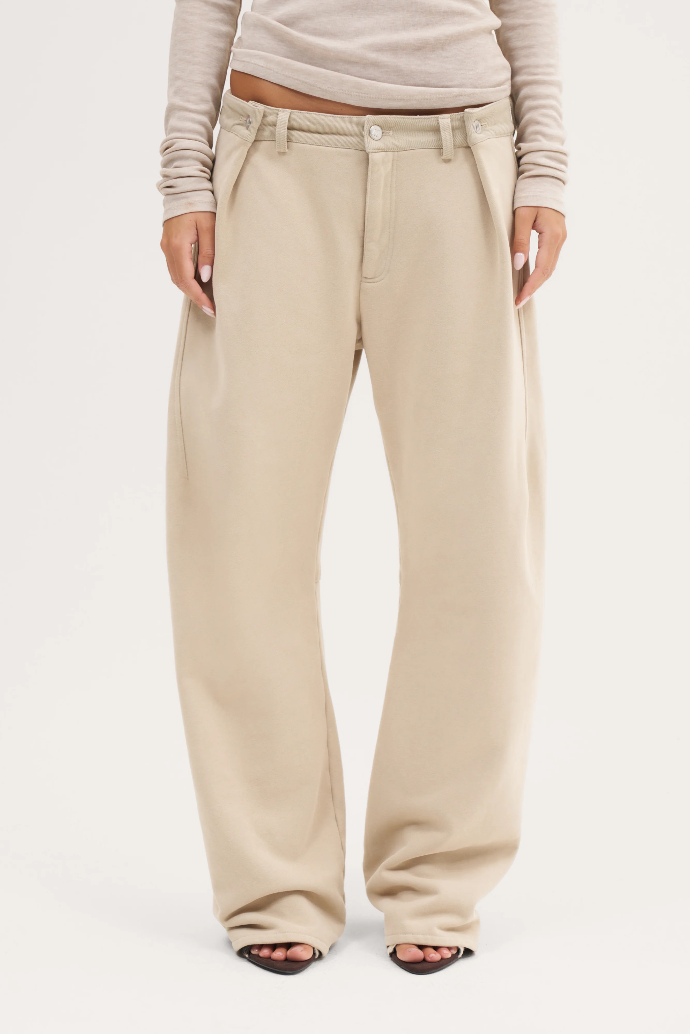 Double Up Washed Trousers - Beige | Maebe UK