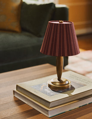 Badgley Cordless Table Lamp, Red Stripe and Antique Brass | Lulu and Georgia 