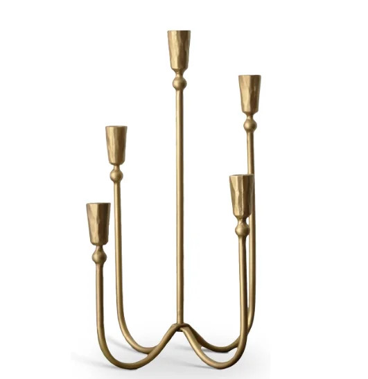 Large Iron Candelabra Centerpieces for Tables, 17.7'' Tall Taper Candle Holders, Vintage Brass Go... | Walmart (US)
