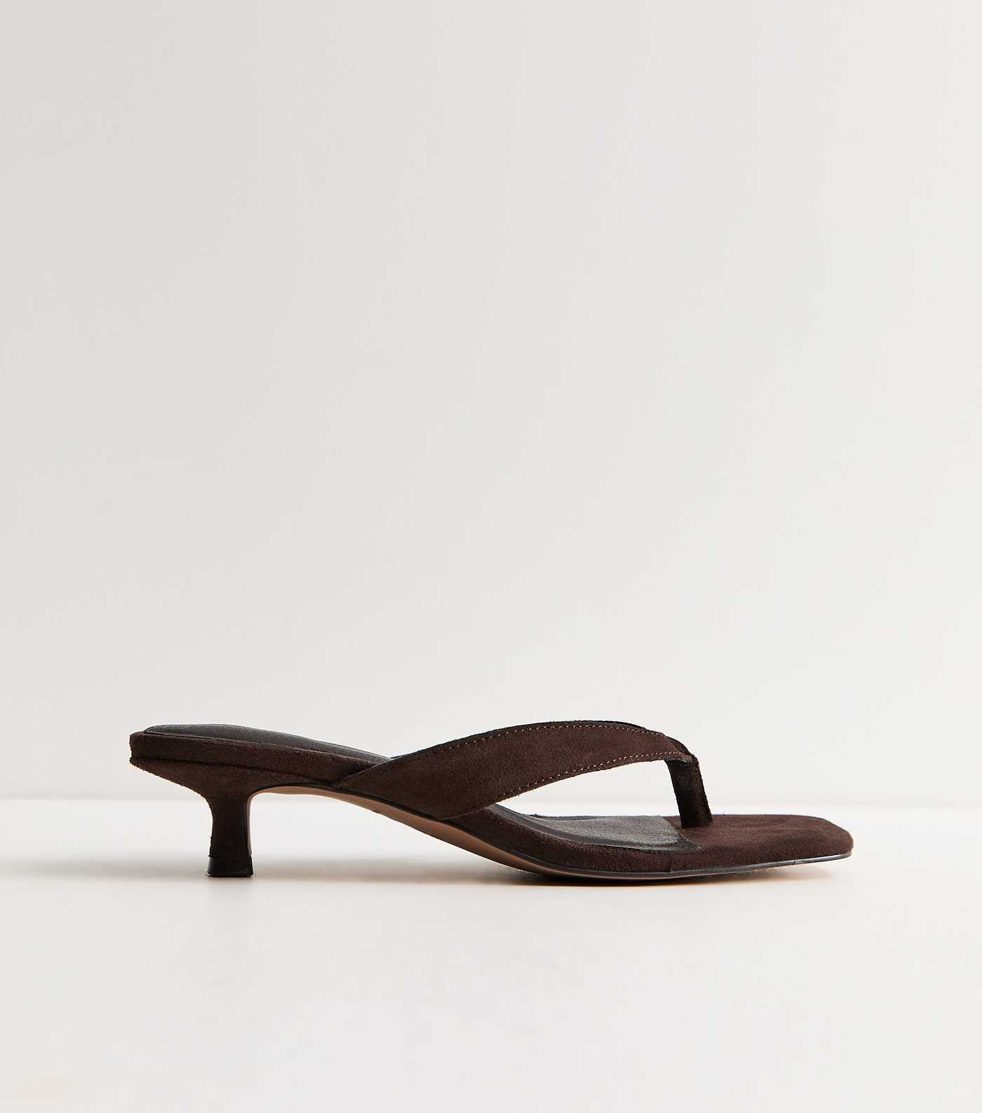 Premium Real Suede Dark Brown Toe Post Kitten Heel Mules | New Look | New Look (UK)